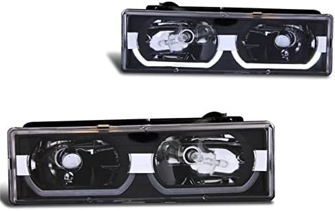 Black Crystal Headlights Assembly Set Low Halo For Chevy Fullsize - Passenger Right and Driver Left Side Replacement Headlamp