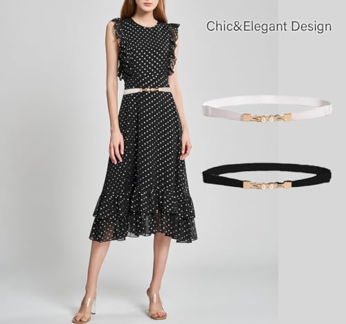 Women Skinny Leather Belt Thin Waist Belt with Pearl Buckle2