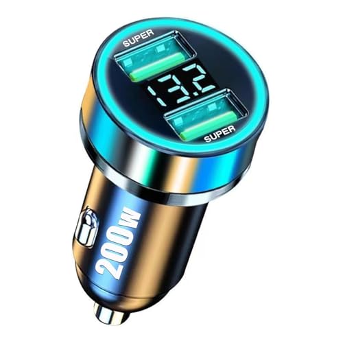 USB Car Phone Charger Adapter with Voltage Display Dual Port 100W Max for Huawei Super Warp for Oneplus Oppo Vivo Cigarette Lighter USB Charger Ultra Fast for Samsung Android Phone