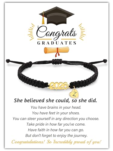 Image of Graduation Gifts for Her 2026 Initial Bracelets for Women High School College Graduation Gifts for Teen 5th 8th Grade Masters Degree Letter A-Z Bracelet Daughter Granddaughter Girlfriend Jewelry