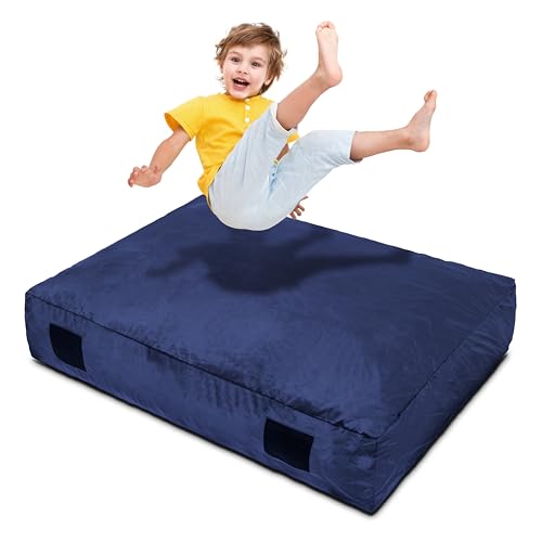 Homewell 3 x 4 Ft Crash Pad  Soft Velvet Cover Sensory Crash Pad for Kids with Durable Shock-Absorbing Foam, Machine Washable Cover, Ultimate Comfort and Safety for Kids, Adults and Pets (Blue)