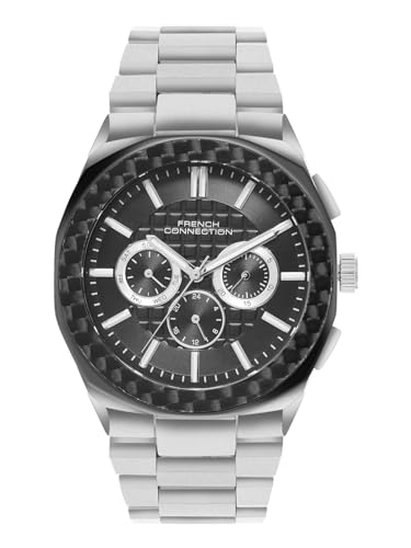 Image of French Connection Textured Black Round Dial with IP Stainless Steel Metal Strap Multifunction Watch - for Mens FCH27BSM