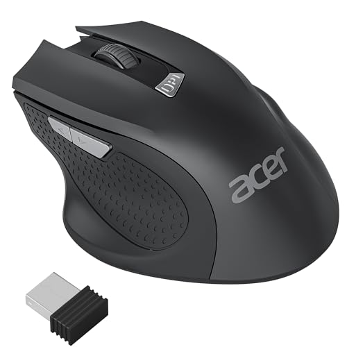 acer Wireless Mouse for Laptop, 3 Adjustable DPI Computer Mouse Wireless with 2.4GHz with USB Mini Receiver, 6 Buttons, 1600 DPI Ergonomic Mouse, Compatible with MacBook Pro/Air, PC, Desktop