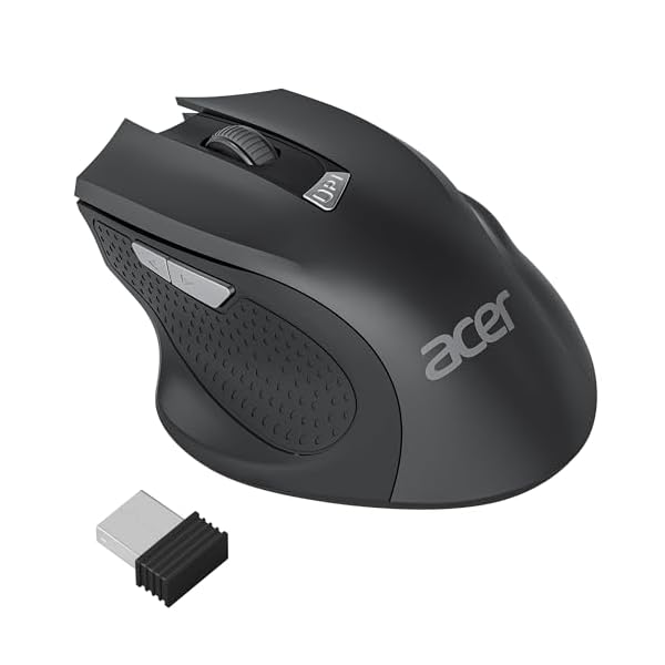 acer Wireless Mouse for Laptop, 3 Adjustable DPI Computer Mouse Wireless with 2.4GHz with USB Mini Receiver, 6 Buttons, 1600 DPI Ergonomic Mouse, Compatible with MacBook Pro/Air, PC, Desktop
