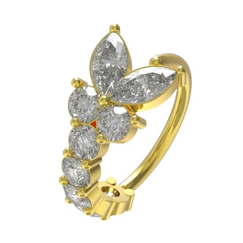 Image of Monster Piercing 316L Surgical Steel CZ Jeweled Butterfly Open Hoop Nose Ring 16G 8mm - Stainless Steel Cartilage & Nostril Piercing Jewelry (Steel, Gold, Rose Gold)- Sold as single piece