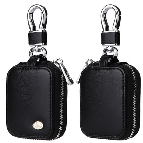 Fofvccv Earbud Case, Headphone Storage Case for AirPods 4/1/2/3/Pro 2, PU Leather Zipper Carrying Pouch Earbuds Bag with Keychain for Wireless Earphones, Wired Headphone & USB Cable EJB Black