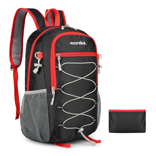 EZZNTIAL Hiking Backpack Lightweight Packable Daypack for Men Women Waterproof Outdoor Foldable Travel Daypack BLACK