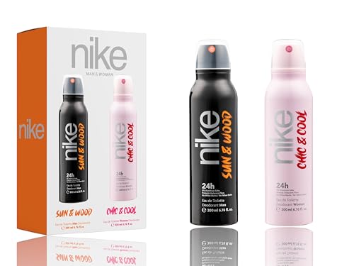 Image of Nike Reloaded Combo Packs - Deodorant Spray for Men & Women | 24-Hour Freshness | Set of 2 (200ml Each) (Sun & Wood (Men) + Chic & Cool (Women))