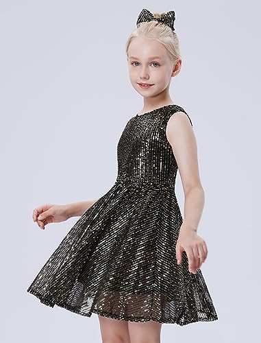 Mebius Girls Sequin Dress Sleeveless Sparkly Special Occasion Kids Party Sequence Sparkle Dress Birthday 8-14Y2