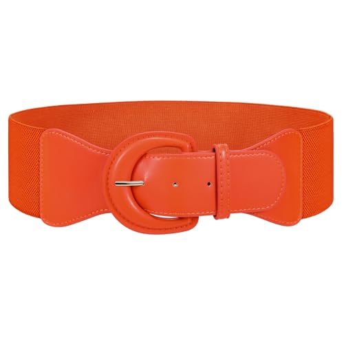 JASGOOD Women Retro Wide Elastic Belt Stretchy Waist Belt Vintage Chunky Buckle Belts for Dress Orange