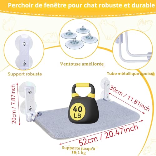 Hamac chat fenetre renforce de qualité supérieure gris 20kg - 6