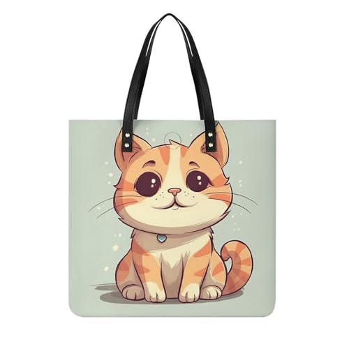 Sac à main en cuir imperméable chat blanc grand format pour voyage