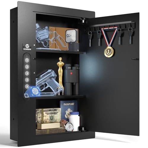 Image of XDeer Security Flat Wall Safes In-Wall Hidden Biometric Fingerprint Safes Electronic Hidden Safes with Numeric Keypad Protecting Handguns, Money, Jewelry, Passports - for Home or Business