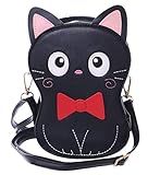  LB-6019-1 Schwarz Katze bestickt Schleife Niedlich Umhänge Damen Tasche Kawaii
