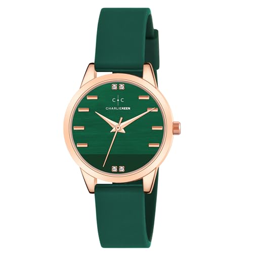 Image of CHARLIEKEEN Women's Elegant Watch with Rose Gold Case, Silicone Band, Crystal Accents, Analog Display