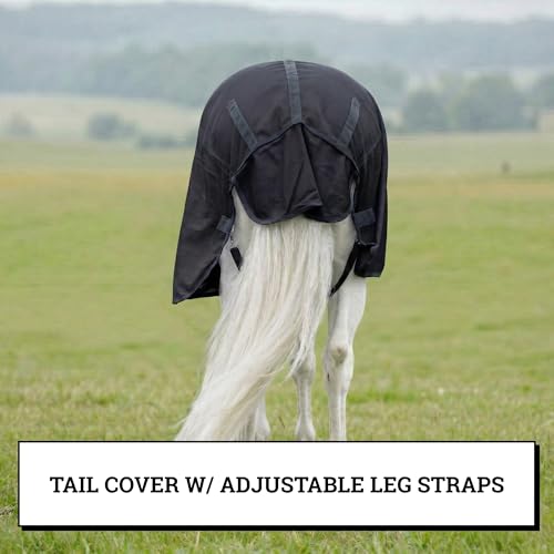 Image of Horse Fly Sheet with Attached Neck Cover & Tail Flap | UV Protection Mesh Horse Blanket, Full Body Bug & Sun Shield, Buckles, Belly Wrap & Gussets for Spring Summer Riding Rug (Black, 68 inch)