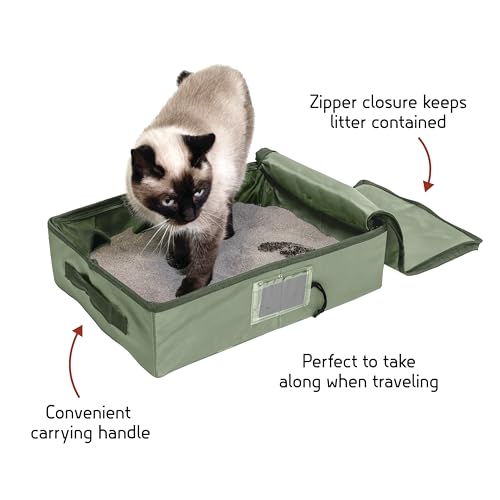 Arenero portátil para gatos, tamaño grande, con tapa verde miniatura 2
