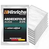 Hinrichs Abdeckfolie 8er Set à 4x5m - 160m² Malerfolie extra stark & transparent - Schutzfolie für Möbel & Böden - Maler Zubehör Plastikfolie zum abdecken- HDPE Folie mit 7my Stärke