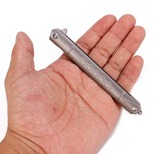 Samior Gd035 Small Slim Folding Pocket Flipper Knife, 3.5 Inches Vg10 Damascus Tanto Blade, Slender Grey Titanium Handle Frame Lock Pocket Clip, Gentleman's Edc Knives #TOP3