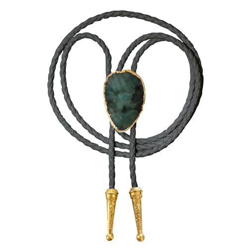 Image of Daisy Del Sol Gemstone Bolo Tie Braided Vegan Faux Leather Natural Stone Gold Handmade Necklace Adjustable Boho Western Jewelry