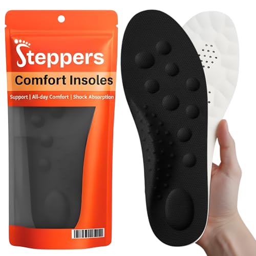 Original Steppers Insoles, 2025 4D Steppers Comfort Boosting Massage Insole, Memory Foam Thermal Insoles, Comfy Insole with Arch Support for Men and Women (Black, Large(EU43-44))