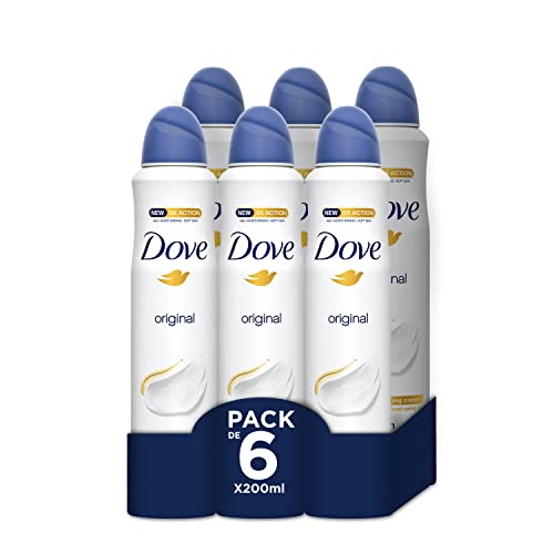 Dove Desodorante Aerosol 48h Original Sin Alcohol para Mujer, con Aceite Nutritivo 100% Natural y 1/4 de Crema Hidratante, Pack de 6 x 200 ml Cover