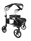 Evolution Trillium Lightweight Walker Rollator with Seat, Wheels, Brakes for Indoor, Outdoor Mobility, Regular Black