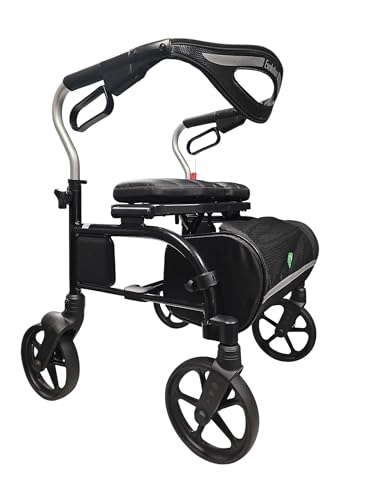 Evolution Trillium Lightweight Walker Rollator with Seat, Wheels, Brakes for Indoor, Outdoor Mobility, Regular Black