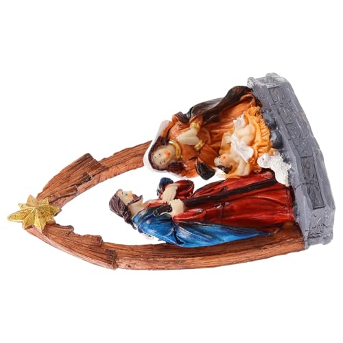 TOBBOMEY Adorno Navideño de Resina Escena de Nacimiento de Jesús Estatua Vívida LED para Decoración de Escritorio y Hogar Figura Religiosa Detallada para Ambiente Festivo