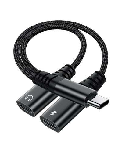 USB C Splitter 1 zu 2 USBC Verteiler Doppelstecker USB-C Kopfhörer Adapter und Laden für iPhone 17/16/15 /Plus/Pro/Pro Max/iPad/Air/Mini Samsung S25/S24 S23/S22/S21/S20 Ultra Google Laptop usw-Schwarz