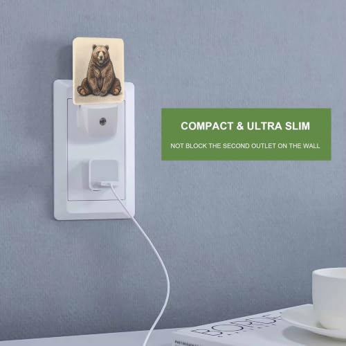 Image of LED Night Light,Brown Bear Linear Sketch LED Night Light Plug into Wall with Dusk to Dawn Light Sensor White Energy Efficient Nightlight for Bedroom Bathroom Hallway Living Room Kitchen