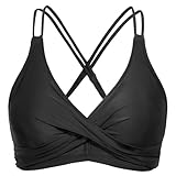 Elegante top da bagno da donna con bretelle, tinta unita, top tankini con scollo a V e spalline regolabili, ideale per spiaggia e piscina., Nero , S