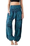 B BANGKOK PANTS Harem Pants Women Boho Clothes with Pocket (Blossom Blue, One Size)