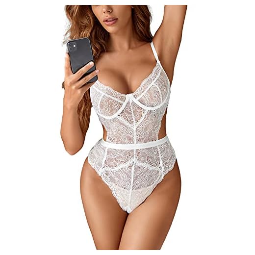 EVELIFE Body Damen Sexy Dessous Bodysuit BH mit Bügel Overall Reizwäsche Negligee Spitze Unterwäsche Babydoll Lingerie (Weiß, M)