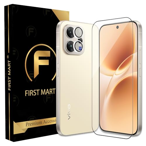 Image of FIRST MART Tempered Glass for Vivo V70 5G with Silver Camera Ring Guard & Installation Kit | HD Clear Edge-to-Edge Screen Protector, Scratch Resistant, Case-Friendly | Pack of 1