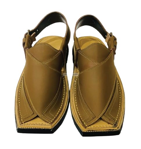 Handmade Tan Leather Peshawari Chappal Sandals - Ethnic Men's Footwear