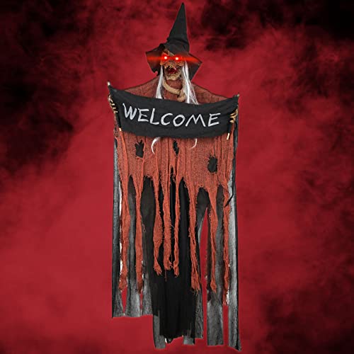 Luclay Halloween Voz Activada Luminiscente Colgando Fantasma Decoración Pared Puerta, Esqueleto Fantasma Volador Halloween Aterrador Decoración para Fiesta Puerta Decoración - Naranja Cover