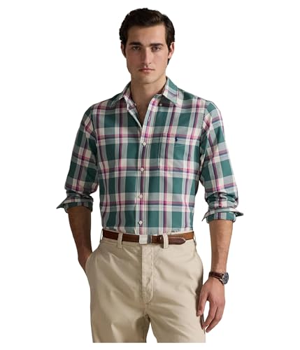 POLO RALPH LAUREN Mens Classic Fit Performance Oxford Shirt, Green Pink Multicolor, S