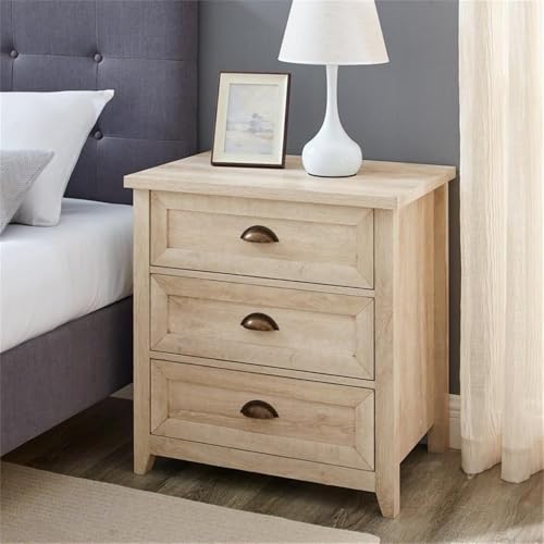 Walker Edison Hazel 2-Piece Modern Farmhouse 3 Drawer Framed Nightstand with Half-Moon Handles, Set of 2, White Oak