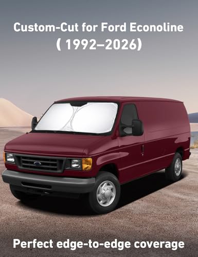 Image of EcoNour Windshield Sunshade Compatible for Ford Econoline E-Series 1992-2024 2025 2026, Van & Motorhome E-150 250 350 450 Sun Visor for Front Window Sun Shade Cover, UV Heat Blocker, Car Accessories