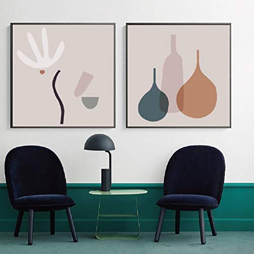 Art mural abstrait scandinave pour salon | Tableau nature morte 80x80 cm