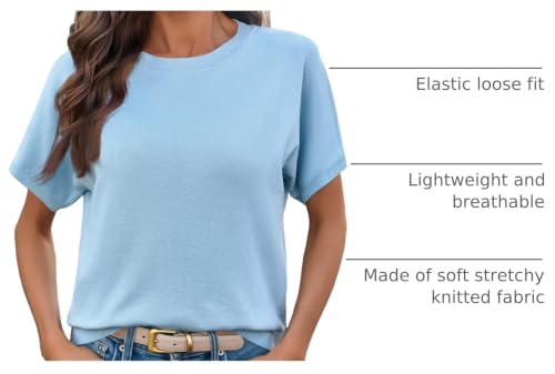 Image of Saodimallsu Women's Short Sleeve Crew Neck Knit Pullover Sweater | Casual Basic, Crew Neck, Loose Knit Pullover, Summer Lightweight