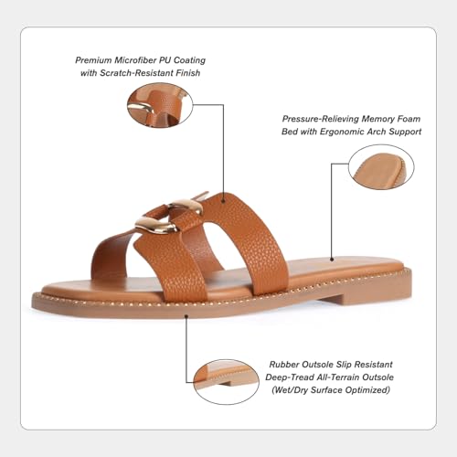 Image of Women's Flat Sandals with Metal Chain Studs-Summer 2025 Comfortable Casual Dressy Slides(Brown,8)