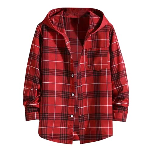 Flannel Hoodies for Men Mens Flannel Hoodie Shirts Big and Tall Casual Lightweight Long Sleeve Button Down Plaid Hooded Jackets Checkered Shacket