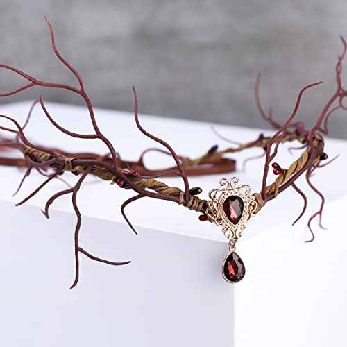 Mostory Elf Flower Headpiece Fairy Floral Diademas With Crystal Pendant Handmade Bridal Garland Crown V-Shape Headband For Cosplay Wedding Photoshoot Party #TOP5