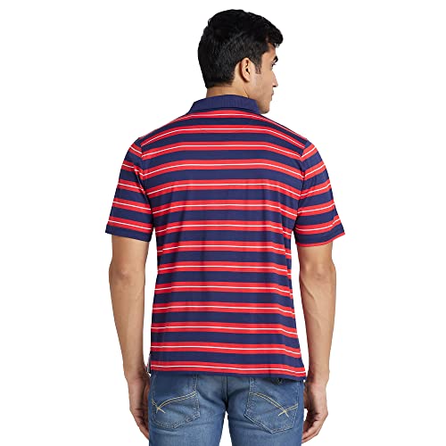 Image of Colorplus Men's Pure Cotton Stripe Pattern Classic Fit Polo Neck Half Sleeve Casual T-Shirt