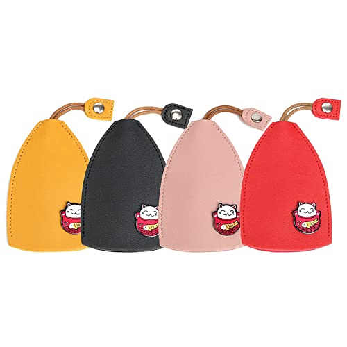 Frenaki 4pcs étui à clés en Cuir PU, Manchon de clé Coulissant créatif Mignon, Porte-clés de Protection en Cuir Porte-clés Fait à la Main, Porte-clés Portable de Grande capacité (D) Cover