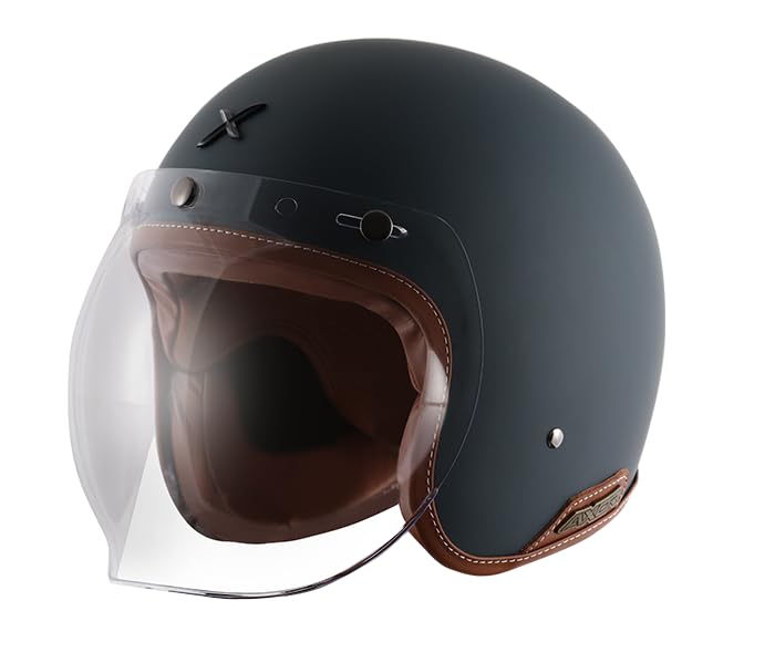 Axor Retro Jet Leather ISI and DOT Certified Matte Finish Open Face Helmet for Men and Women with Clear Visor- Dull State -XL-picture-20