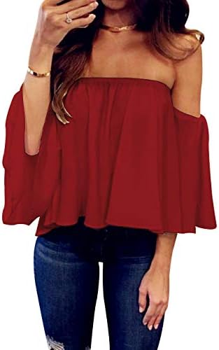 Women's Summer Off Shoulder Blouses Short Sleeves Sexy Tops Chiff...