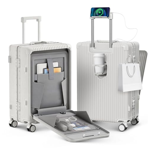 20 Inch Carry on Luggage with Front Pocket Hard Shell Suitcase with Wheels